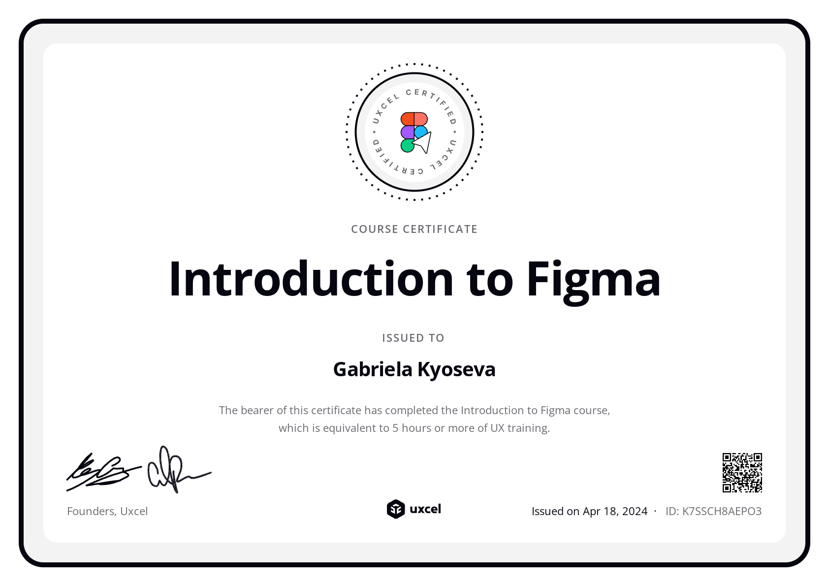 Gabriela Kyoseva's certificate